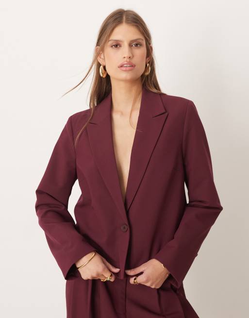 YAS – Eleganter Cropped-Blazer in Burgunderrot, Kombiteil