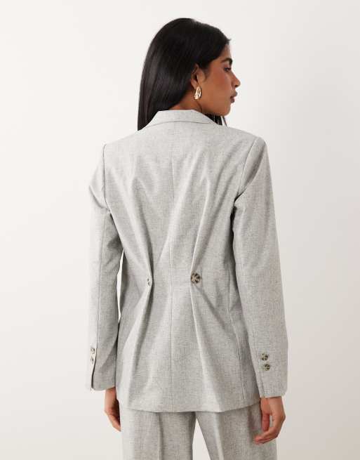 YAS – Eleganter Oversize-Blazer in meliertem Hellgrau mit Knöpfen in Schildpatt-Optik, Kombiteil, 4 von 4
