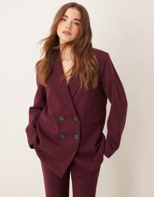 YAS - Eleganter, zweireihiger Blazer in Burgunderrot, Kombiteil