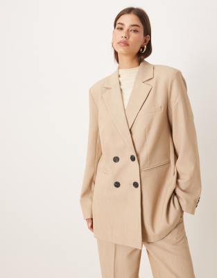 YAS - Eleganter, zweireihiger Blazer in Kamelbraun, Kombiteil-Neutral