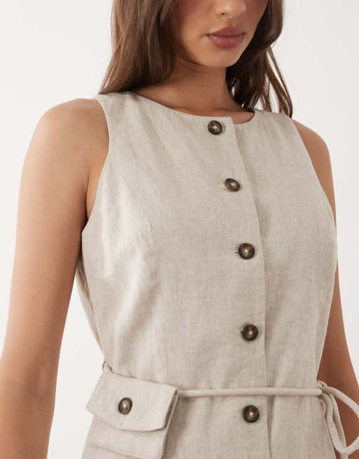 YAS – Elegantes Minikleid aus Leinenmix in weißer Pfeffer mit Bindegürtel mit Geldbörse, 4 von 4