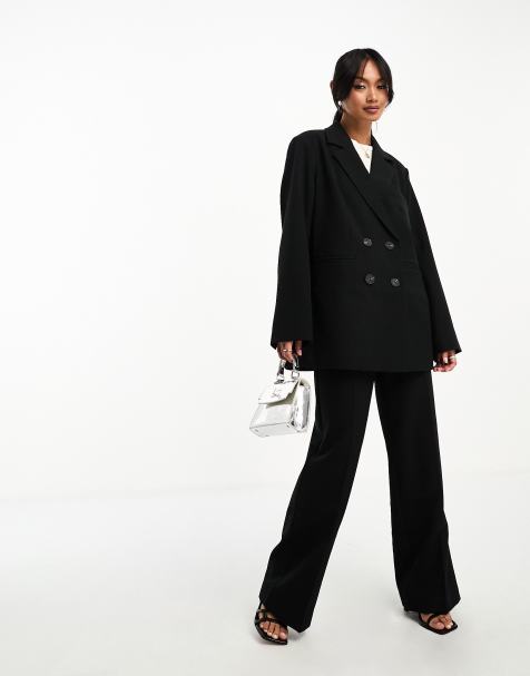 Y.A.S – Elegantes Set in Schwarz aus zweireihigem Blazer und weit geschnittener Hose - view 1