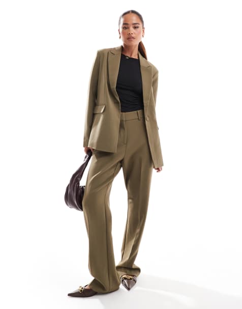 YAS – Elegantes Set in Taupe aus Blazer und weit geschnittener Hose - view 1