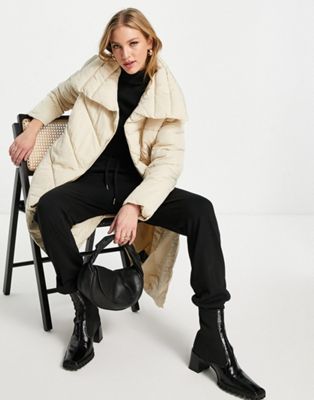 Y.A.S. Elina long padded coat in sand | ASOS