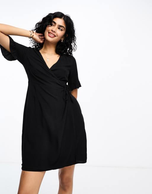 Y.A.S Elma mini wrap dress in black | ASOS