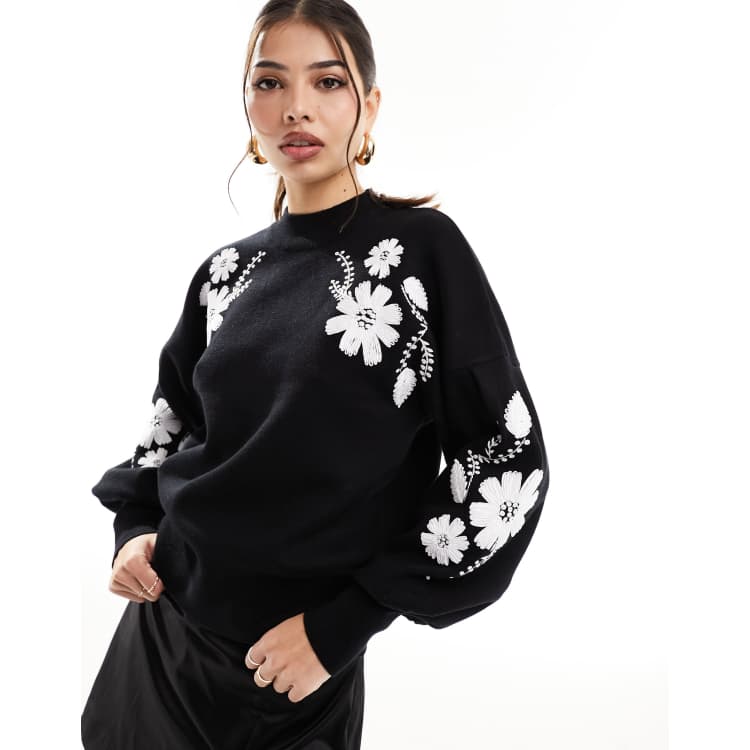 Black floral outlet jumper