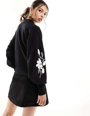 Y.a.s. Embroidered Flower Sweater In Black