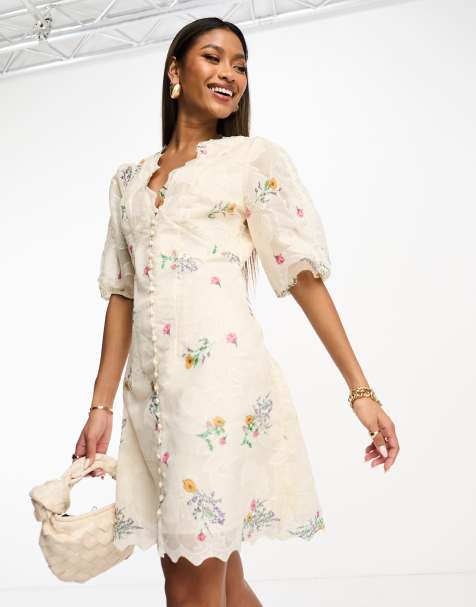 Y.A.S embroidered organza button through mini dress in white - view 1
