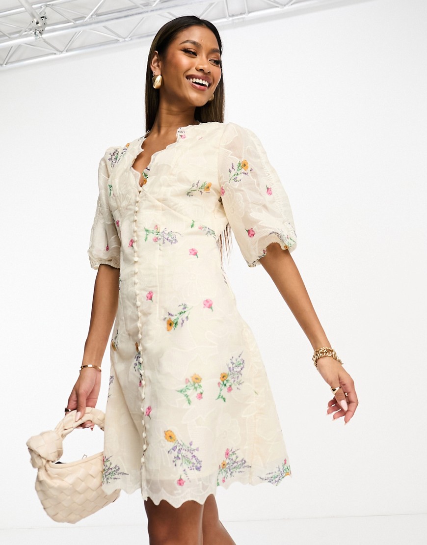 Y.a.s. Organza Bloom Buttoned Dress In Cream Beige