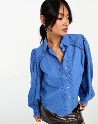 Y.A.S embroidered shirt with laced ladder detailing in blue