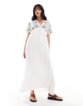 [YAS] YAS embroidered v neck maxi dress in white S Star white