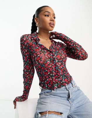 Y.A.S emla long sleeve shirt in black and pink ditsy print - ASOS Price Checker