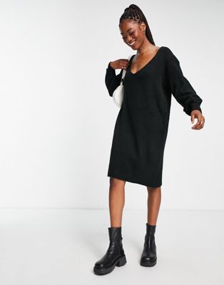 Y.A.S. Emmy deep v-neck knitted dress in black