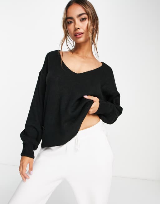 Y.A.S. Emmy deep v-neck soft knit jumper in black | ASOS