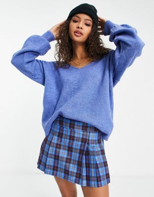 Y.A.S. Emmy deep v-neck soft knit jumper in blue