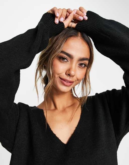 Deep v black on sale sweater