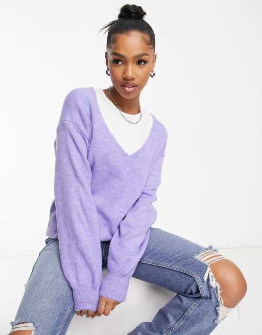 Y.A.S - Emmy - Maglione lilla in maglia morbida con scollo a V profondo
