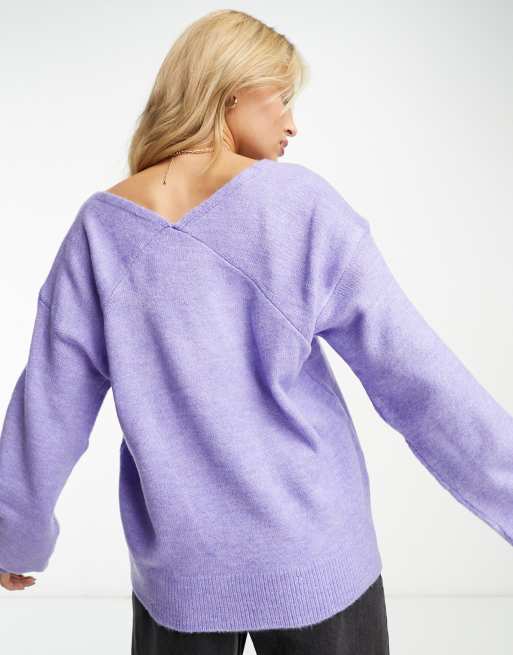 Y.A.S – Emmy – Weicher Strickpullover in Flieder mit tiefem V-Ausschnitt, 3 von 4