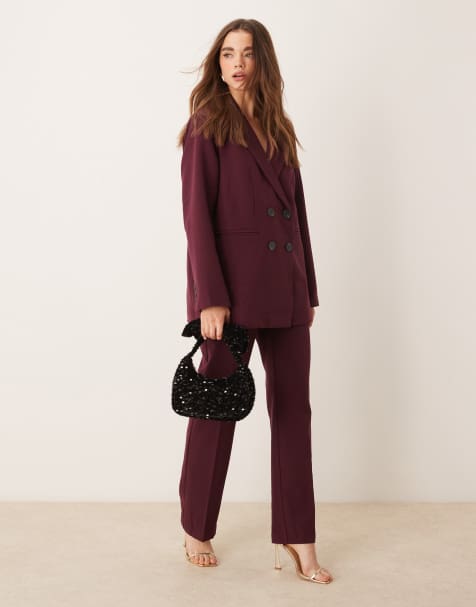 YAS - Ensemble ajusté avec pantalon ample et blazer à double boutonnage - Lie-de-vin - view 1