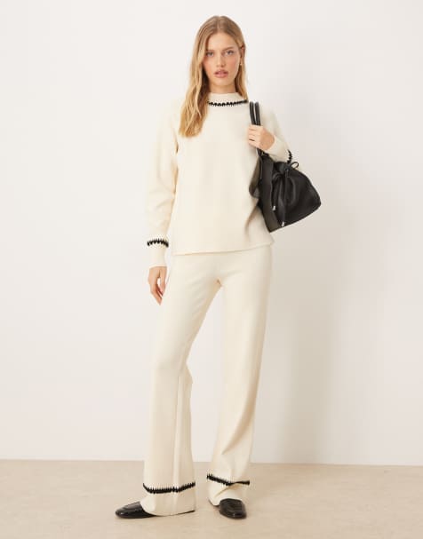 YAS - Ensemble avec pull en maille à bords contrastants - Crème - view 1