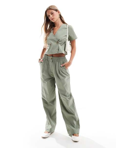 Y.A.S - Ensemble léger avec top à double boutonnage et pantalon chino - Vert pétrole - view 1