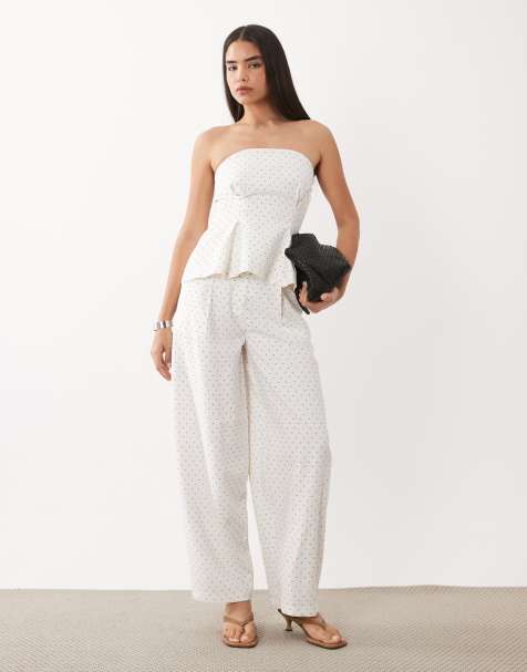 YAS - Ensemble top bandeau ajusté et pantalon large à petits pois - Blanc et noir - view 1