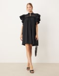 [YAS] YAS exagerrated frill sleeve mini dress in black 8 Black