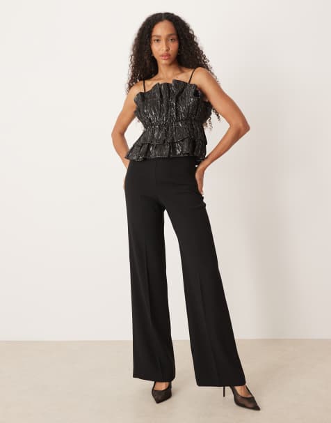 YAS exaggerated ruffle glitter detail top in black - view 1