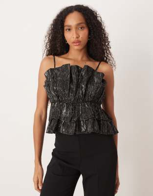 Y.a.s. Exaggerated Ruffle Glitter Detail Top In Black