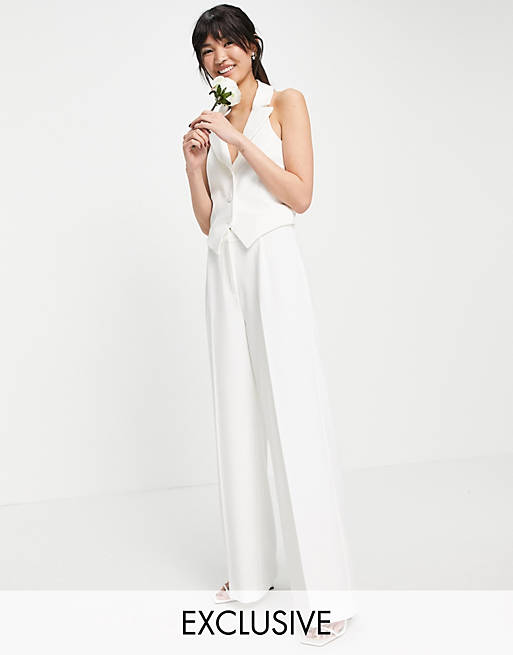 Y.A.S exclusive Bridal wide leg trouser co-ord in white