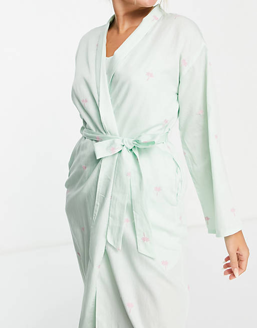 Y.A.S exclusive embroidered palm tree long robe in mint