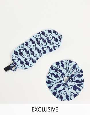 YAS Y.A.S exclusive eye mask and scrunchie set in seahorse print-Multi