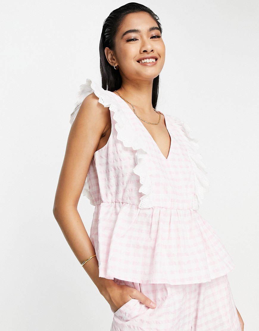 Y.a.s. Exclusive Gingham Fril Top In Pink - Part Of A Set