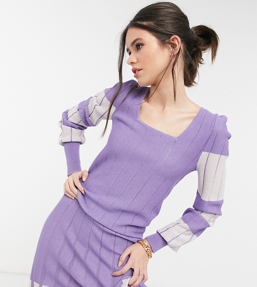 Y.A.S exclusive knitted top set in lilac and white color block-Multi