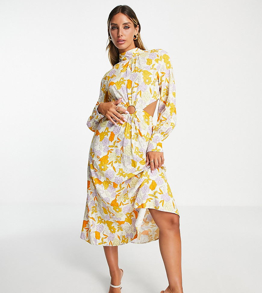 Y. A.S exclusive midi dress with cut outs and ring detail in floral print-Multi
