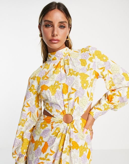 Y.A.S exclusive midi dress with cut outs and ring detail in floral print