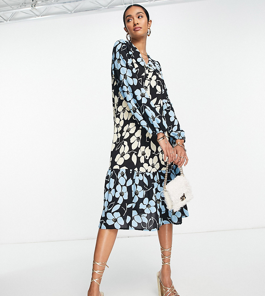 Y. A.S exclusive midi dress with exaggerated collar in bold floral mixed print-Multi