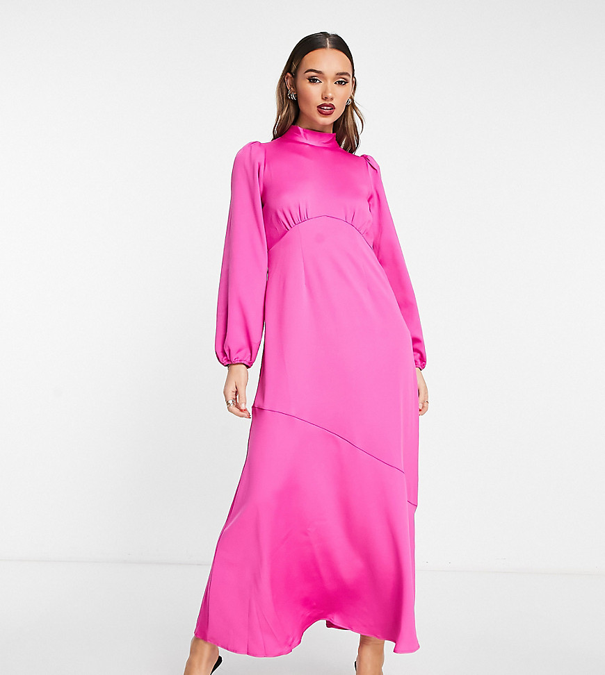 Y. A.S Exclusive satin high neck maxi tea dress in bright pink