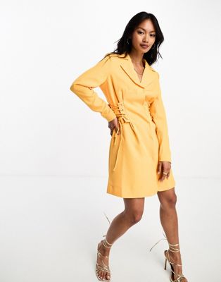Y.A.S exclusive tailored blazer mini dress with corset lace up side in mango - ASOS Price Checker