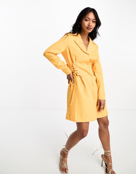 Y.A.S exclusive tailored blazer mini dress with corset lace up side in mango - view 1