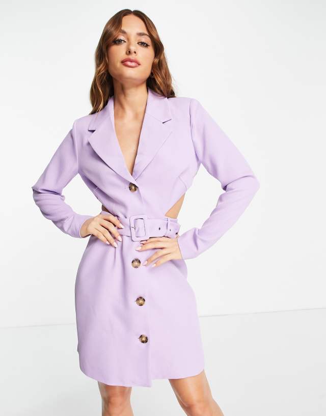 Y.A.S exclusive tailored blazer mini dress with cut out back and belt in purple