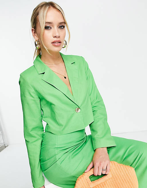Y.A.S exclusive tailored cropped linen blazer in green