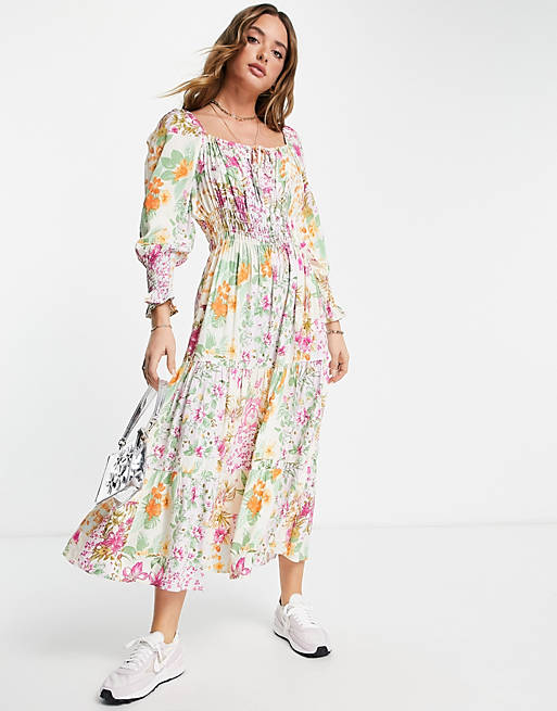 Y.A.S - Exclusives - Maxi jurk met patchwork print in roze 