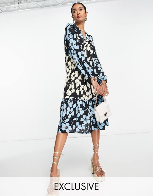 Y.A.S - Exclusives - Midi-jurk met extra grote kraag en opvallende gemengde bloemenprint