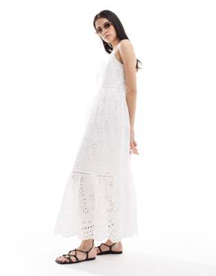 YAS eyelet maxi cami dress in white