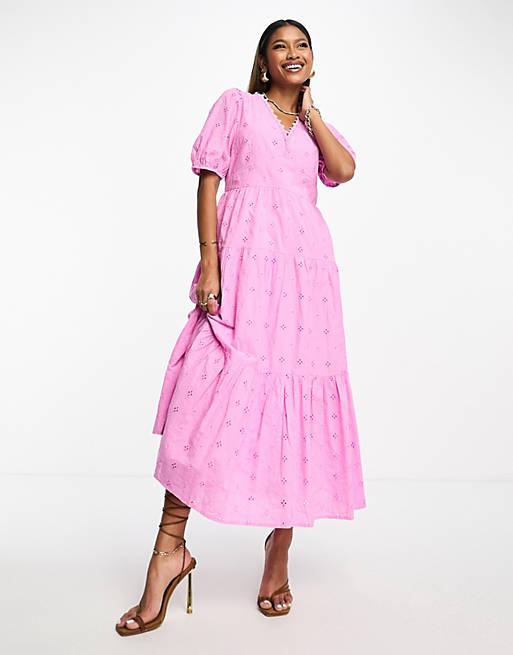 Y.A.S eyelet maxi dress in pink | ASOS