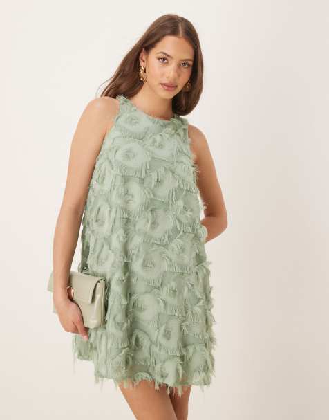 YAS textured racer neck mini dress in iceberg green