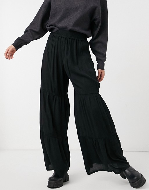 Y.A.S. Fania tiered wide leg trousers in black