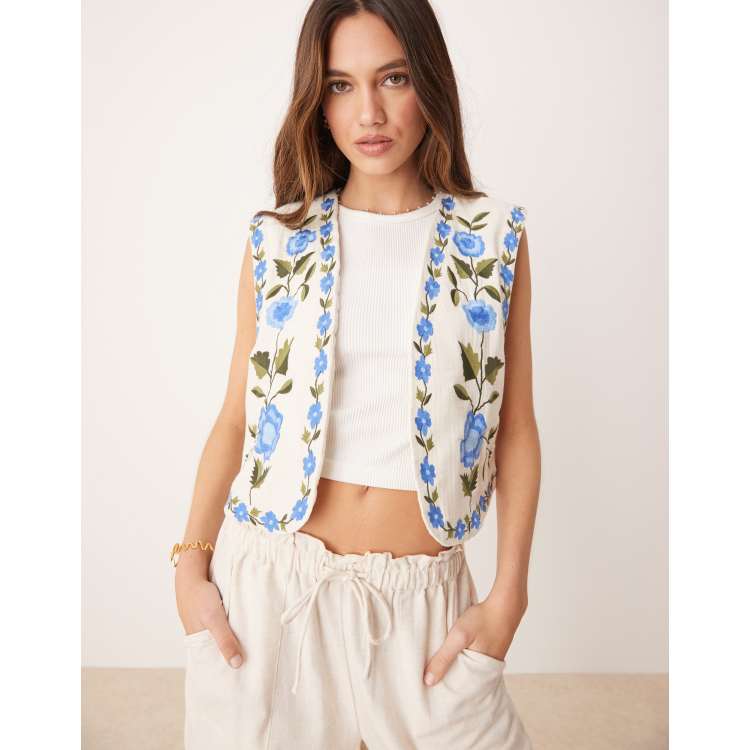 売れ筋商品|||ノクチューン カットソー トップス レディース Women's Floral Embroidery Vest Open white 208354951-1-birch?$n_750w$&wid