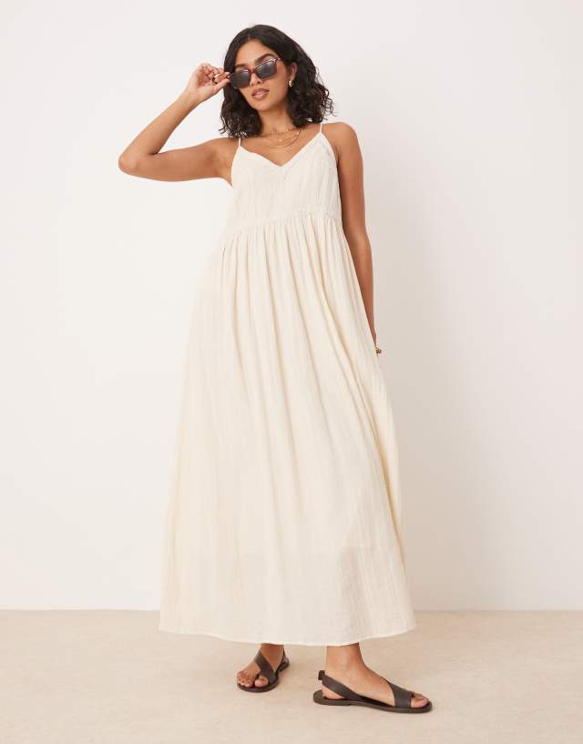cream midi dress formal Cream White Casual Midi Dress with Floral Print Cream White Floral / Large